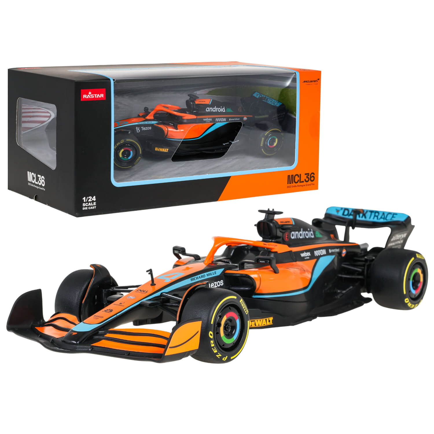 Metalowy Bolid McLaren F1 MCL36 1:24 Lando Norris 2022 Emilia Romagna GP