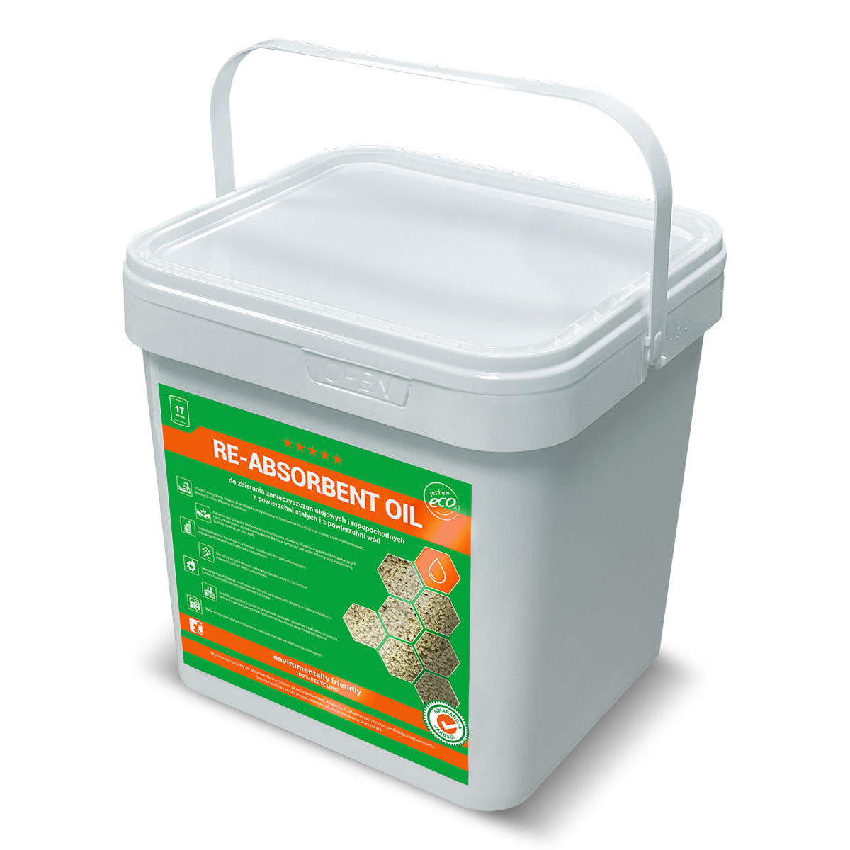 Sorbent do oleju i substancji ropopochodnych Re-Absorbent Oil wiadro 17 L – chłonność 600%, CNBOP, PZH