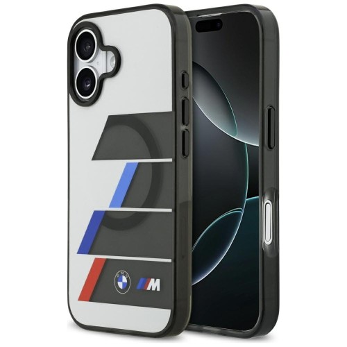 Etui iPhone 17 6,27" BMW M IML Metal Buttons Tricolor Lines MagSafe Szare 3666339487560