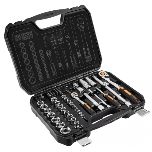 Klucze nasadowe 1/2" 1/4" zestaw 73 szt. CrV 10-054 NEO TOOLS